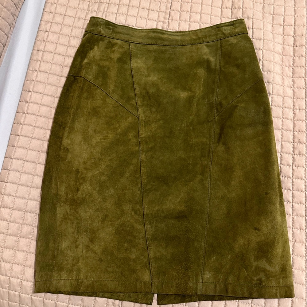 Vintage Melbourne Elements Green Suede Leather Skirt Size 10